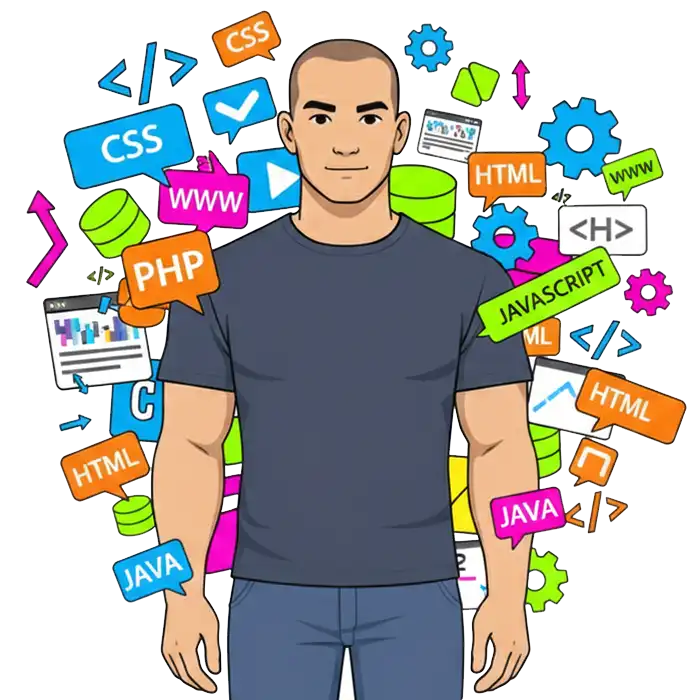 Laurent de 13 en web entouré de sigles